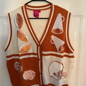 QUEEN OF SPARKLES Orange and White University of Texas V-Neck Sweater Vest